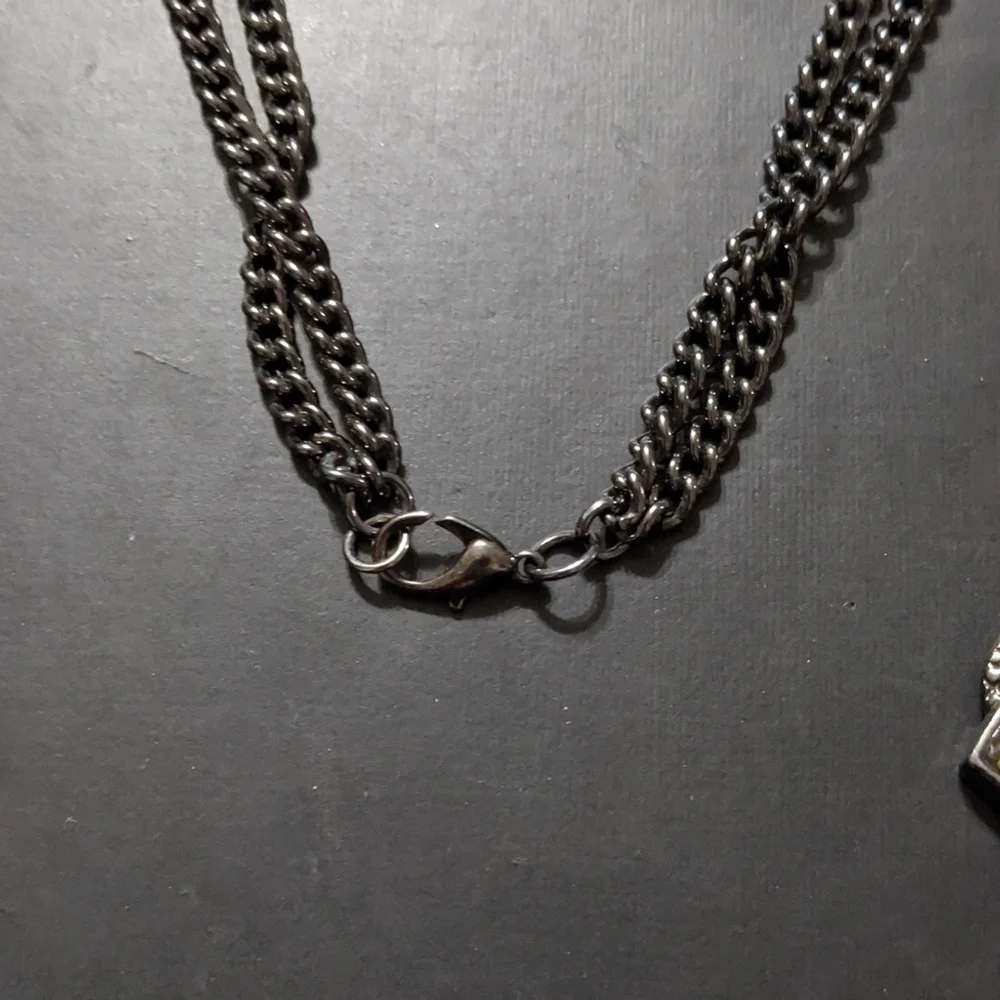 Gunmetal Black Chain with Yellow Rhinestones Long Statement Necklace